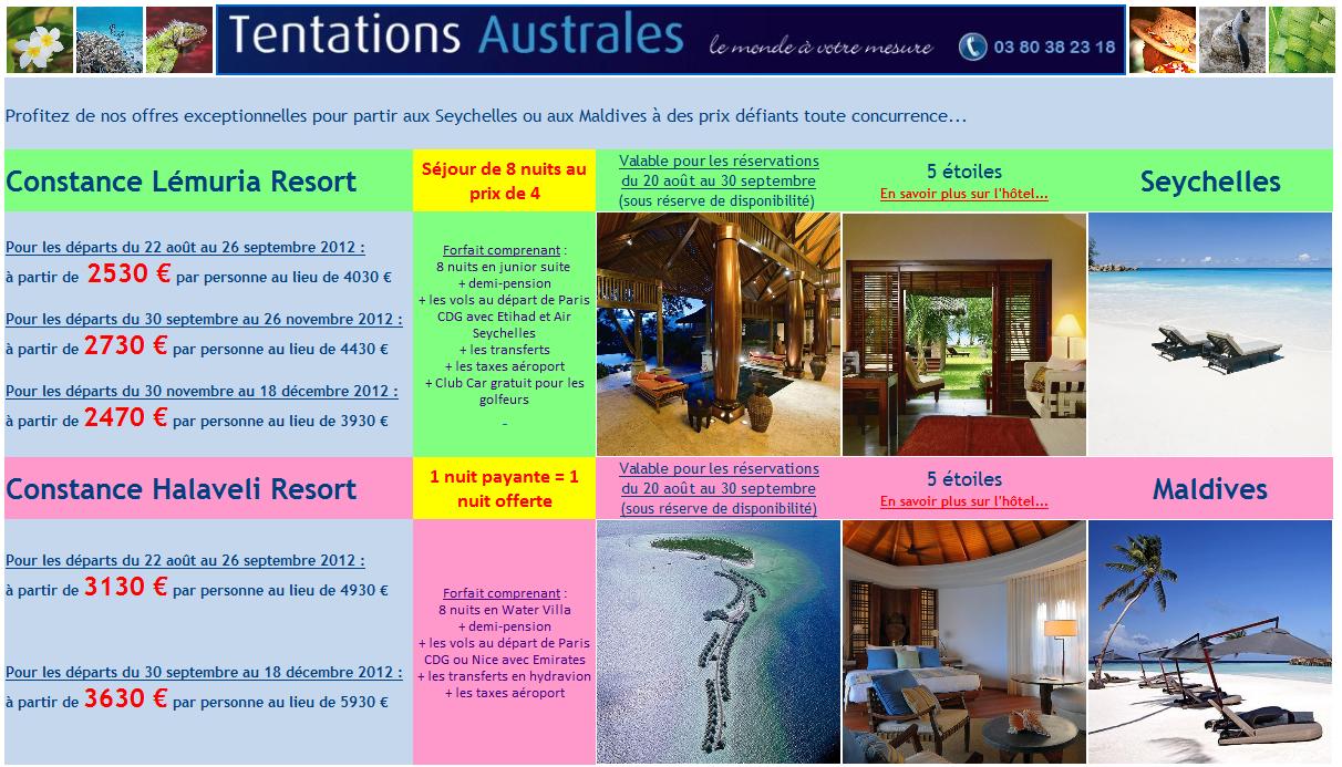 Newsletter Tentations Australes - Août 2012